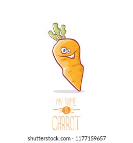 vector funny cartoon cute carrot character isolated on white background. My name is carrot vector concept illustration. funky autumn vegetable food character
