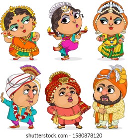 Vector. Funny cartoon. Cute comic drawing of Indians. Separate items.