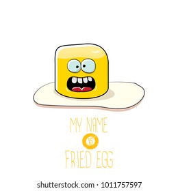 vector funny cartoon cute fried egg character isolated on white background. My name is fried egg concept illustration. good morning vector illustration