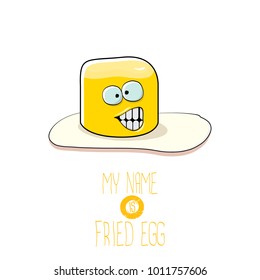 vector funny cartoon cute fried egg character isolated on white background. My name is fried egg concept illustration. good morning vector illustration