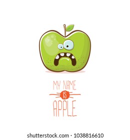 vector funny cartoon cute green apple character isolated on white background. My name is apple vector concept. super funky fruit summer food character