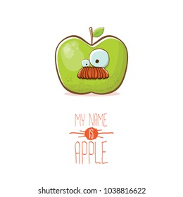 vector funny cartoon cute green apple character isolated on white background. My name is apple vector concept. super funky fruit summer food character