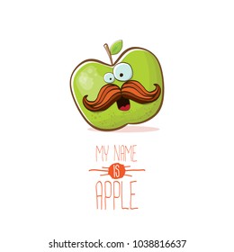 vector funny cartoon cute green apple character isolated on white background. My name is apple vector concept. super funky fruit summer food character