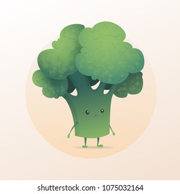 Vector funny cartoon cute green broccoli character isolated. Vegetable cute character.