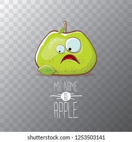 vector funny cartoon cute green apple character isolated on transparent background. My name is apple vector concept. super funky fruit summer food character