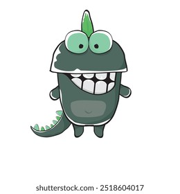 vector funny cartoon cute green monster dinosaur isolated on white background. Vector funny green mascot dragon. Hand drawn Dino logo design template