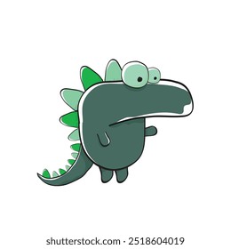 vector funny cartoon cute green monster dinosaur isolated on white background. Vector funny green mascot dragon. Hand drawn Dino logo design template