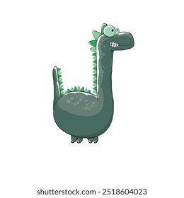 Vector divertido de dibujos animados lindo dinosaurio monstruo verde aislado sobre fondo blanco. Vector divertido dragón mascota verde. Plantilla de diseño de logotipo de Dino dibujado a mano