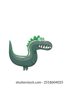 vector funny cartoon cute green monster dinosaur isolated on white background. Vector funny green mascot dragon. Hand drawn Dino logo design template