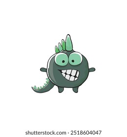 vector funny cartoon cute green monster dinosaur isolated on white background. Vector funny green mascot dragon. Hand drawn Dino logo design template