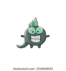 vector funny cartoon cute green monster dinosaur isolated on white background. Vector funny green mascot dragon. Hand drawn Dino logo design template