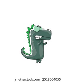 vector funny cartoon cute green monster dinosaur isolated on white background. Vector funny green mascot dragon. Hand drawn Dino logo design template