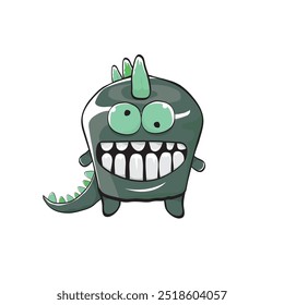 vector funny cartoon cute green monster dinosaur isolated on white background. Vector funny green mascot dragon. Hand drawn Dino logo design template