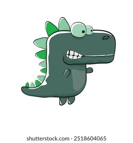 vector funny cartoon cute green monster dinosaur isolated on white background. Vector funny green mascot dragon. Hand drawn Dino logo design template