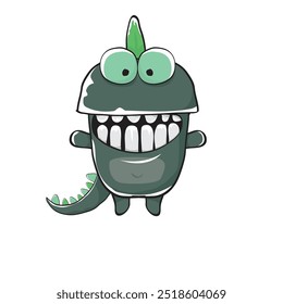 vector funny cartoon cute green monster dinosaur isolated on white background. Vector funny green mascot dragon. Hand drawn Dino logo design template