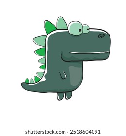 vector funny cartoon cute green monster dinosaur isolated on white background. Vector funny green mascot dragon. Hand drawn Dino logo design template