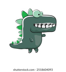 Vector divertido de dibujos animados lindo dinosaurio monstruo verde aislado sobre fondo blanco. Vector divertido dragón mascota verde. Plantilla de diseño de logotipo de Dino dibujado a mano