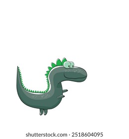 vector funny cartoon cute green monster dinosaur isolated on white background. Vector funny green mascot dragon. Hand drawn Dino logo design template