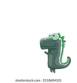 vector funny cartoon cute green monster dinosaur isolated on white background. Vector funny green mascot dragon. Hand drawn Dino logo design template