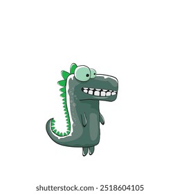 vector funny cartoon cute green monster dinosaur isolated on white background. Vector funny green mascot dragon. Hand drawn Dino logo design template