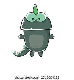 vector funny cartoon cute green monster dinosaur isolated on white background. Vector funny green mascot dragon. Hand drawn Dino logo design template