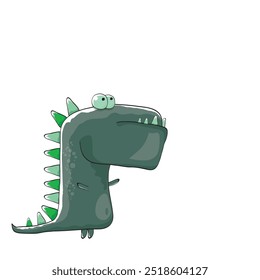 vector funny cartoon cute green monster dinosaur isolated on white background. Vector funny green mascot dragon. Hand drawn Dino logo design template