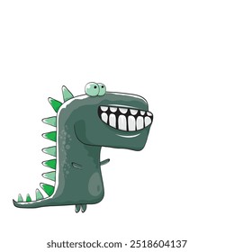 vector funny cartoon cute green monster dinosaur isolated on white background. Vector funny green mascot dragon. Hand drawn Dino logo design template