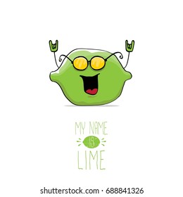 vector funny cartoon cute green lime character isolated on white background. My name is lime concept illustration