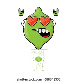 vector funny cartoon cute green lime character isolated on white background. My name is lime concept illustration