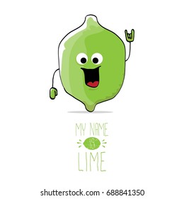 vector funny cartoon cute green lime character isolated on white background. My name is lime concept illustration