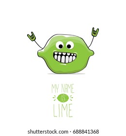 vector funny cartoon cute green lime character isolated on white background. My name is lime concept illustration