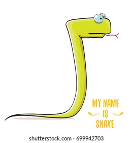 vector funny cartoon cute green kids monster snake label isolated on white background. Vector funny green mascot reptile . Viper logo design template