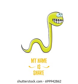 vector funny cartoon cute green kids monster snake label isolated on white background. Vector funny green mascot reptile . Viper logo design template