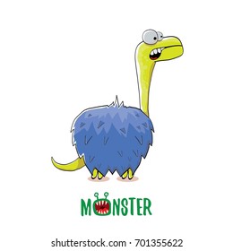 vector funny cartoon cute green kids monster dinosaur label isolated on white background. Vector funny mascot dragon .