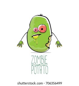 vector funny cartoon cute green zombie potato isolated on white background. My name is zombie potato vector concept halloween background. monster vegetable funky character