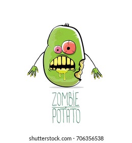 vector funny cartoon cute green zombie potato isolated on white background. My name is zombie potato vector concept halloween background. monster vegetable funky character