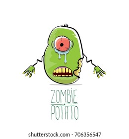 vector funny cartoon cute green zombie potato isolated on white background. My name is zombie potato vector concept halloween background. monster vegetable funky character
