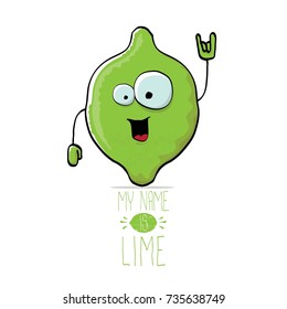vector funny cartoon cute green lime character isolated on white background. My name is lime concept illustration