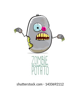 vector funny cartoon cute grey zombie potato character isolated on white background. My name is zombie potato vector concept halloween background. monster vegetable funky character