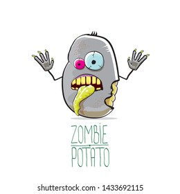 vector funny cartoon cute grey zombie potato character isolated on white background. My name is zombie potato vector concept halloween background. monster vegetable funky character