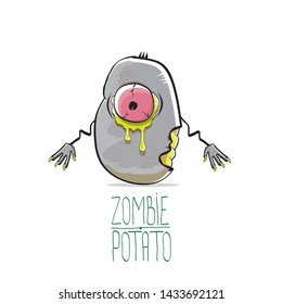 vector funny cartoon cute grey zombie potato character isolated on white background. My name is zombie potato vector concept halloween background. monster vegetable funky character