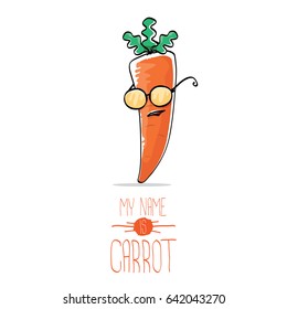 vector funny cartoon cute orange carrot isolated on white background. My name is carrot