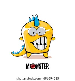vector funny cartoon cute orange kids monster dinosaur label isolated on white background. Vector funny mascot dragon .