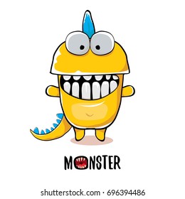 vector funny cartoon cute orange kids monster dinosaur label isolated on white background. Vector funny mascot dragon .