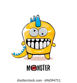 vector funny cartoon cute orange kids monster dinosaur label isolated on white background. Vector funny mascot dragon .