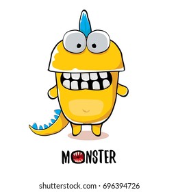 vector funny cartoon cute orange kids monster dinosaur label isolated on white background. Vector funny mascot dragon .