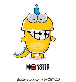 vector funny cartoon cute orange kids monster dinosaur label isolated on white background. Vector funny mascot dragon .