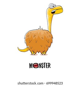 vector funny cartoon cute orange kids monster dinosaur label isolated on white background. Vector funny mascot dragon .
