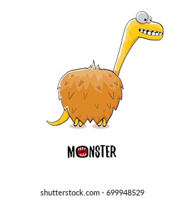 vector funny cartoon cute orange kids monster dinosaur label isolated on white background. Vector funny mascot dragon .