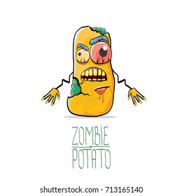 vector funny cartoon cute orange zombie potato character isolated on white background. My name is zombie potato vector concept halloween background. monster vegetable funky character